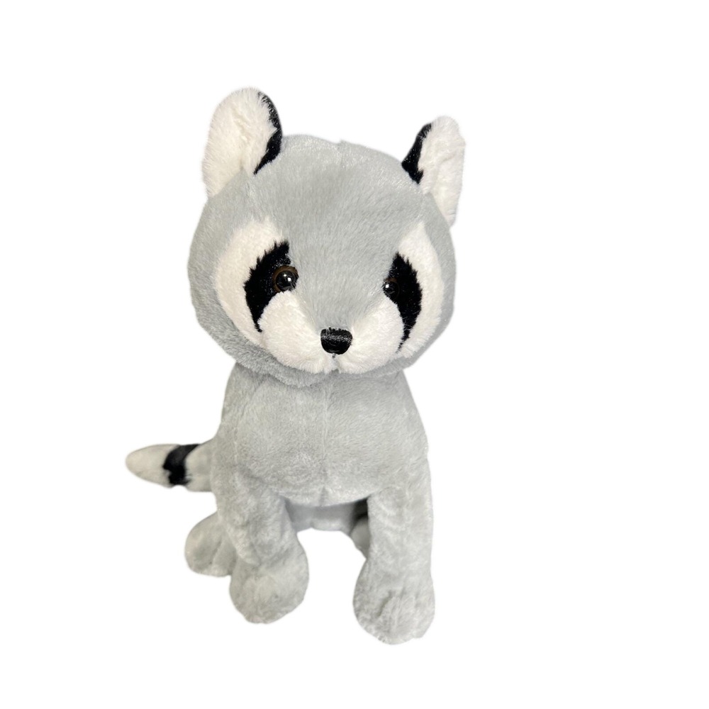 Goffa Stuffed Animal Plush Raccoon black Eyes Gray & Black '10' Sample Soft